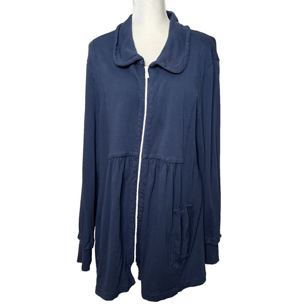 Wearables By XCVI Plus Size 2X  Funnel-Neck Blue Zip Coat Dress Lagenlook Womens